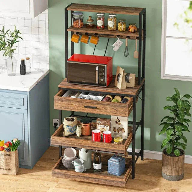 Rustic Industrial Kitchen Baker s Rack Coffee Bar Storage Shelf